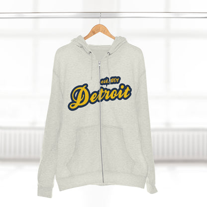 Detroit EST 1701' Hoodie (Gold/Navy Script Font) | Unisex Full Zip