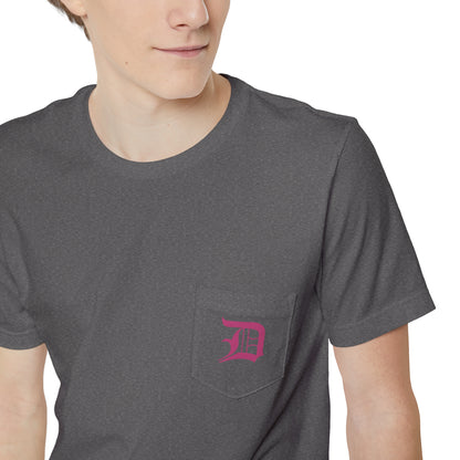 Detroit 'Old English D' Pocket T-Shirt (Apple Blossom Pink) | Unisex Standard