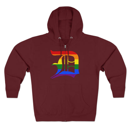 Detroit 'Old English D' Hoodie (Full-Body Rainbow Pride Edition) | Unisex Full Zip