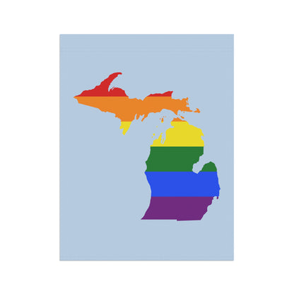 Michigan Rainbow Pride Home & Garden Flag (w/ MI Outline) | Light Blue