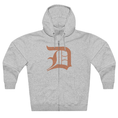 Detroit 'Old English D' Hoodie (Full-Body Copper Color) | Unisex Full Zip