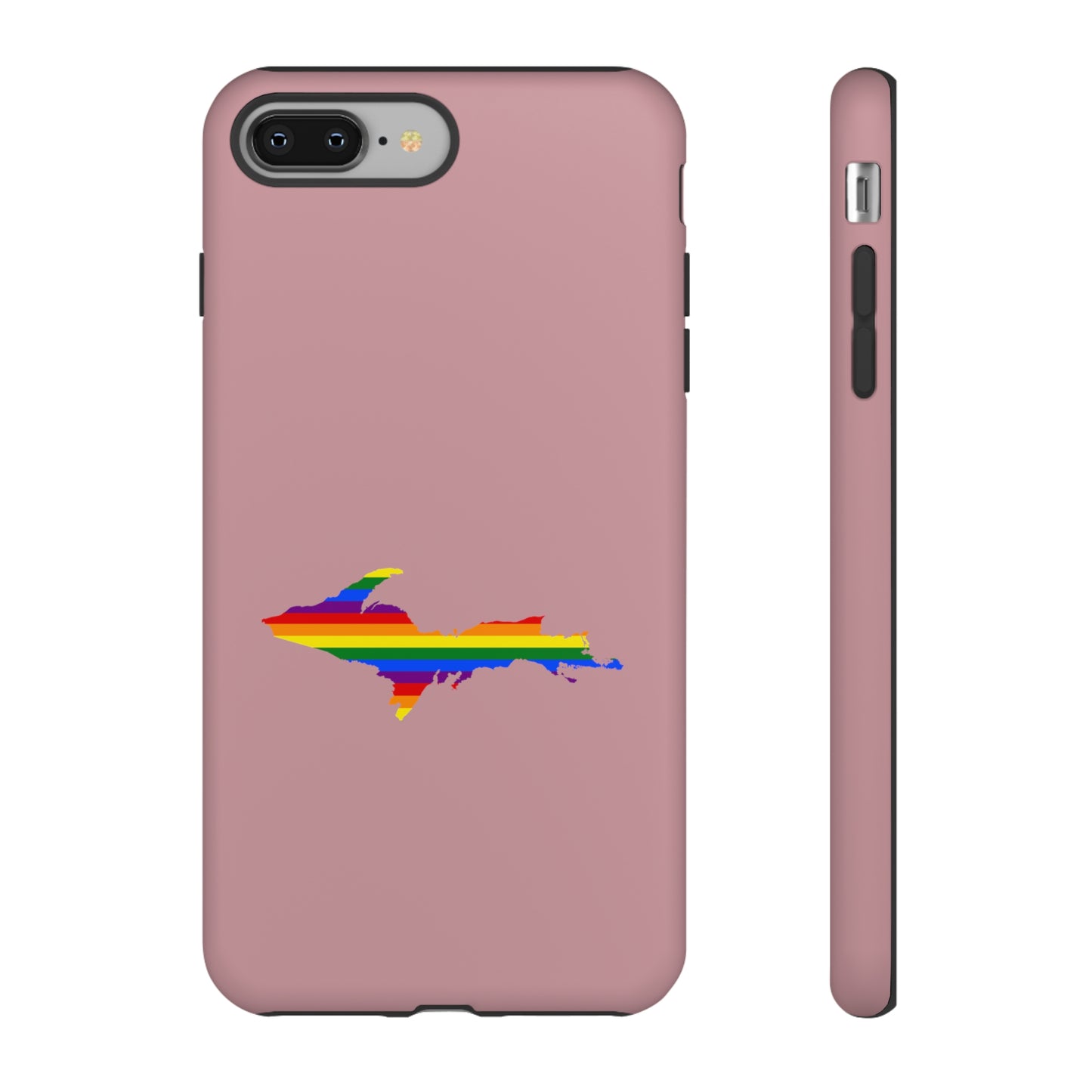 Michigan Upper Peninsula Tough Phone Case (Cherry Blossom Pink w/ UP Pride Flag Outline) | Apple iPhone