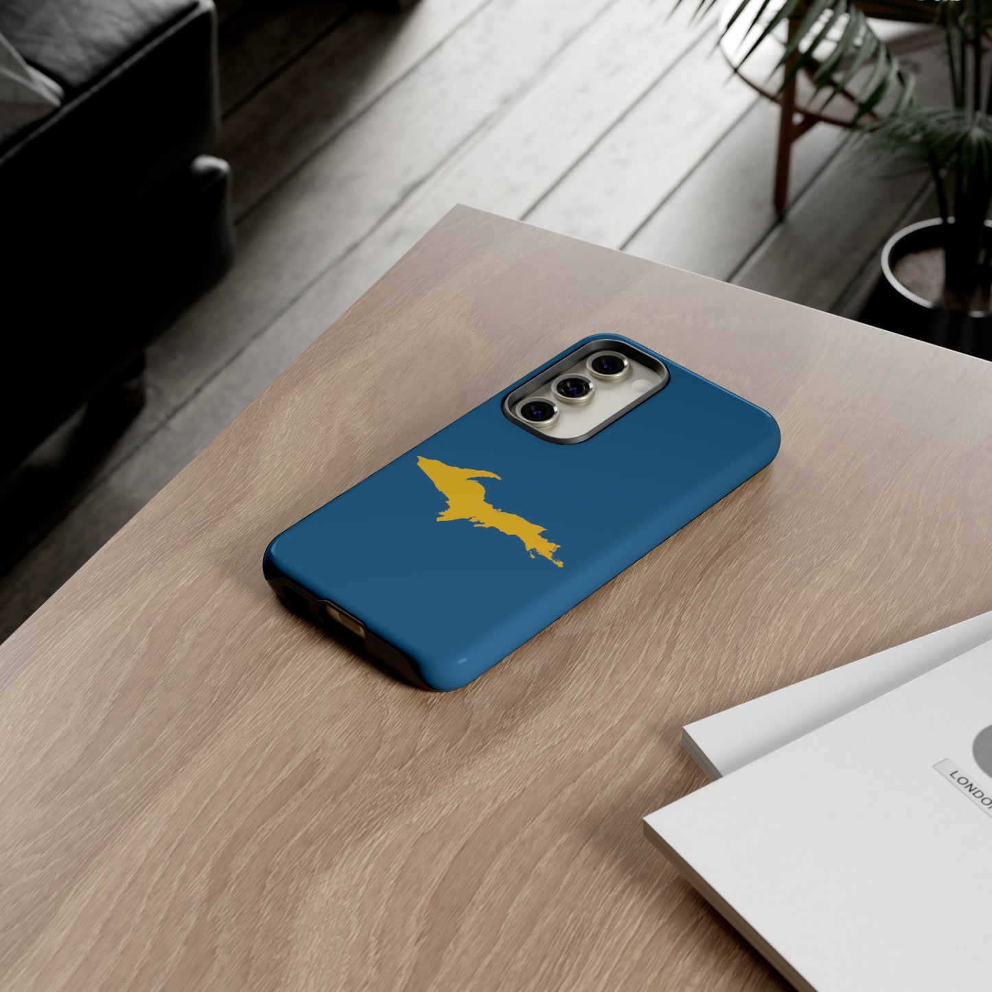 Michigan Upper Peninsula Tough Phone Case (Blueberry w/ Gold UP Outline) | Samsung & Pixel Android