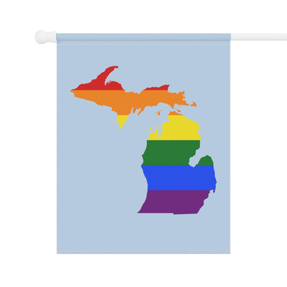 Michigan Rainbow Pride Home & Garden Flag (w/ MI Outline) | Light Blue