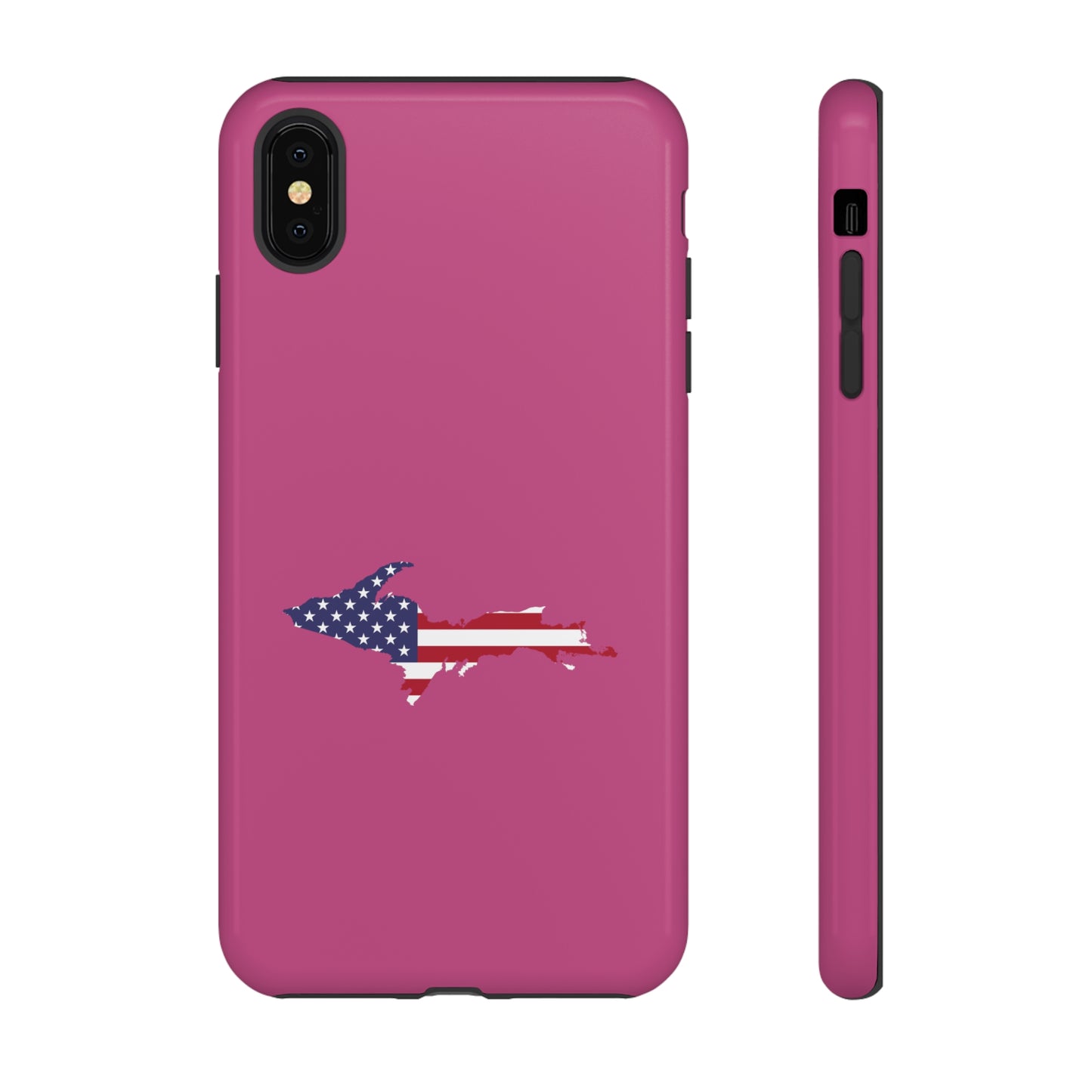 Michigan Upper Peninsula Tough Phone Case (Apple Blossom Pink w/ UP USA Flag Outline) | Apple iPhone