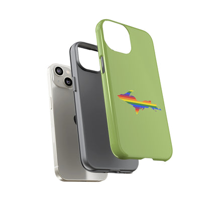 Michigan Upper Peninsula Tough Phone Case (Gooseberry Green w/ UP Pride Flag Outline) | Apple iPhone