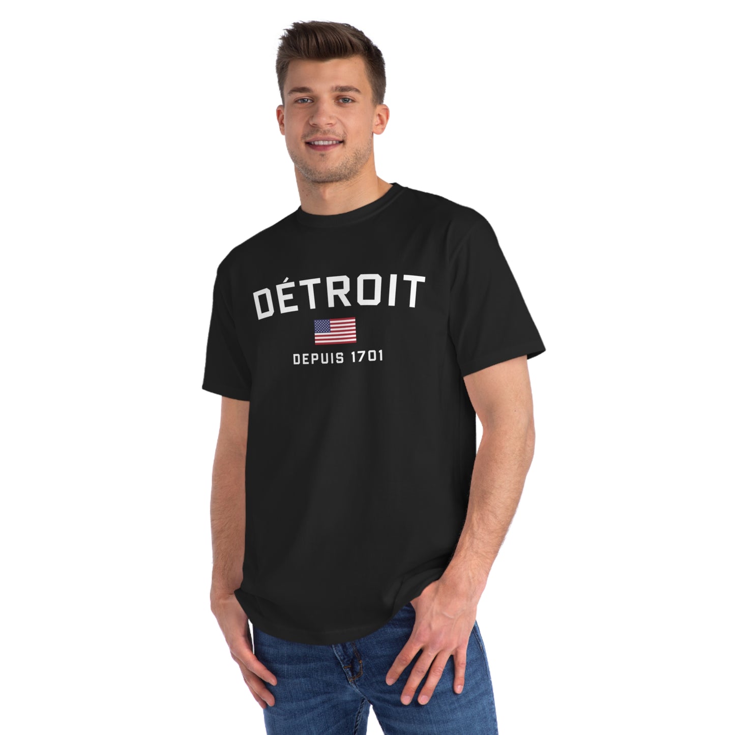 'Détroit Depuis 1701' T-Shirt (w/USA Flag) | Unisex Organic