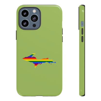 Michigan Upper Peninsula Tough Phone Case (Gooseberry Green w/ UP Pride Flag Outline) | Apple iPhone