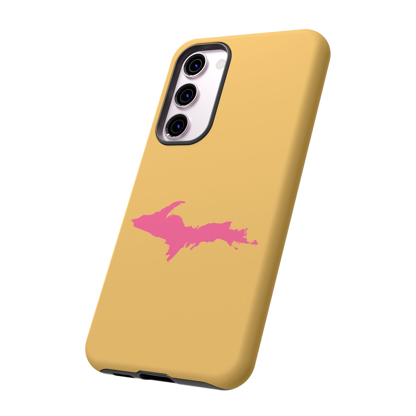 Michigan Upper Peninsula Tough Phone Case (Citrine w/ Pink UP Outline) | Samsung & Pixel Android