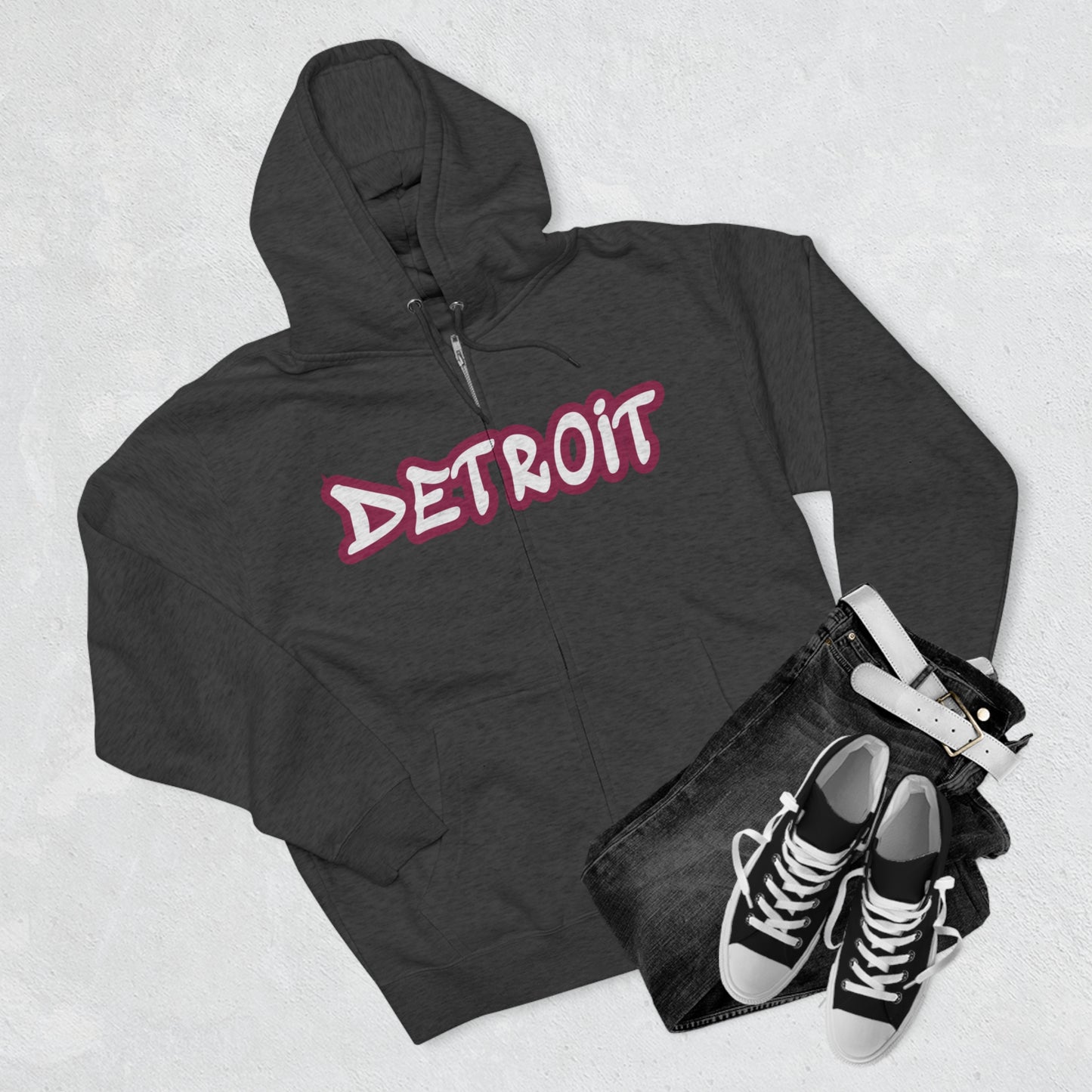 Detroit' Hoodie (Ruby Red Tag Font) | Unisex Full Zip