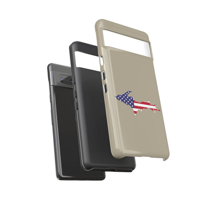 Michigan Upper Peninsula Tough Phone Case (Petoskey Stone Beige w/ UP USA Flag Outline) | Samsung & Pixel Android