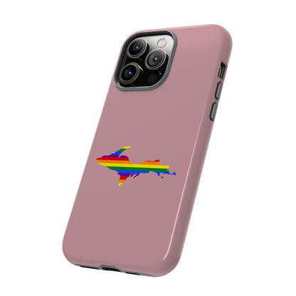 Michigan Upper Peninsula Tough Phone Case (Cherry Blossom Pink w/ UP Pride Flag Outline) | Apple iPhone