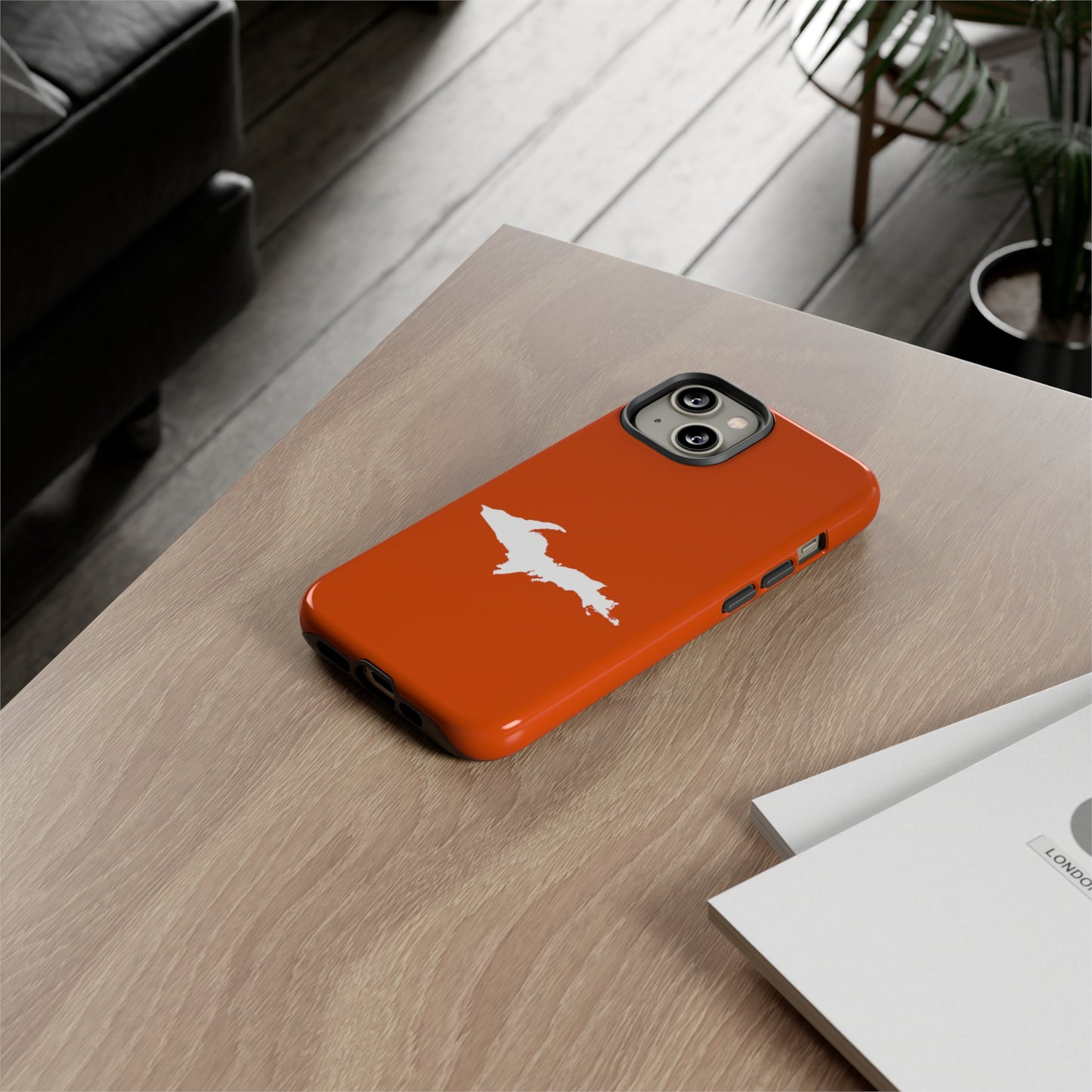 Michigan Upper Peninsula Tough Phone Case (Maple Leaf Orange w/ UP Outline) | Apple iPhone