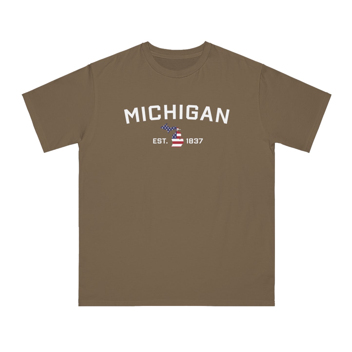 'Michigan EST 1837' T-Shirt (w/ MI USA Flag Outline)| Organic Unisex