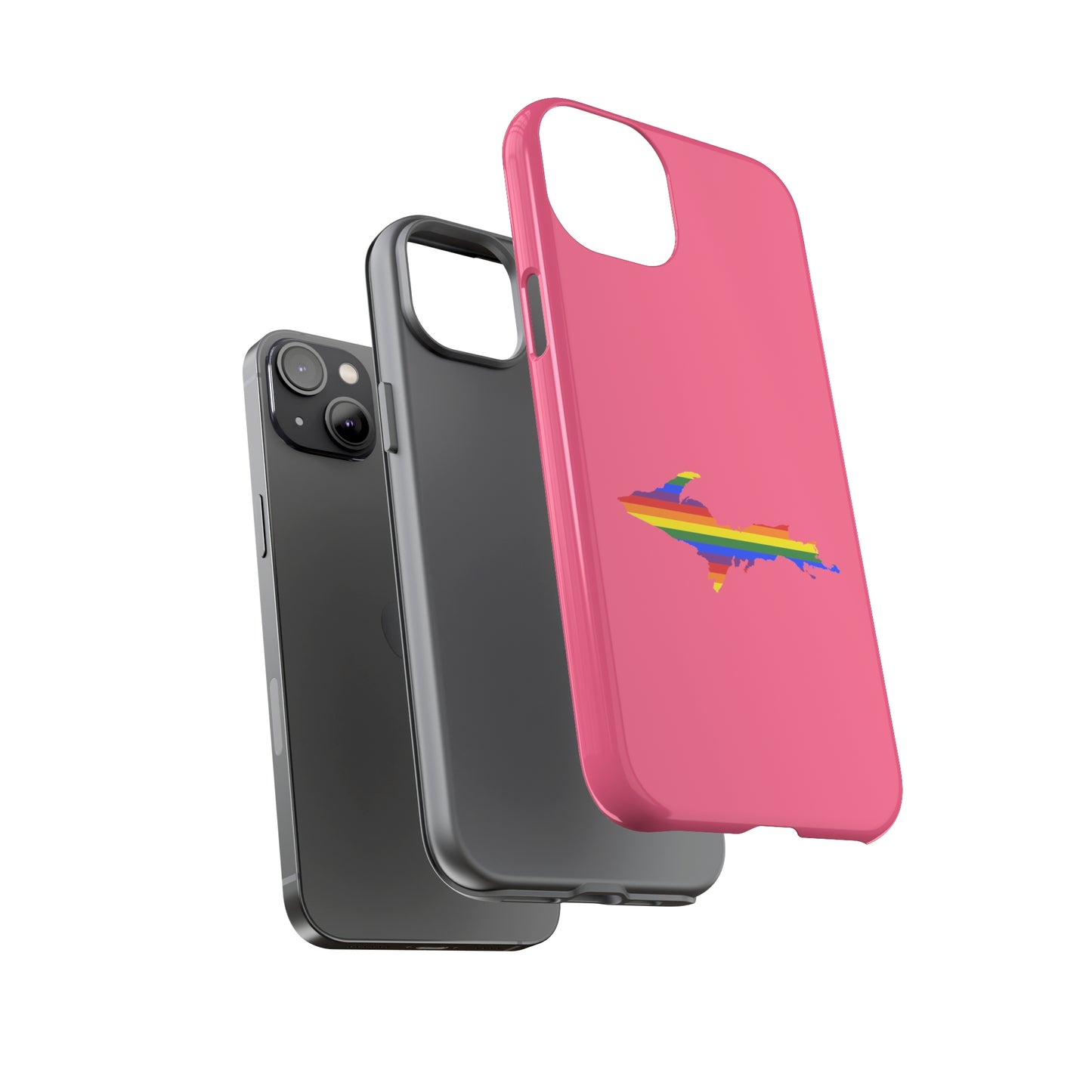 Michigan Upper Peninsula Tough Phone Case (Rhodochrosite Pink w/ UP Pride Flag Outline) | Apple iPhone