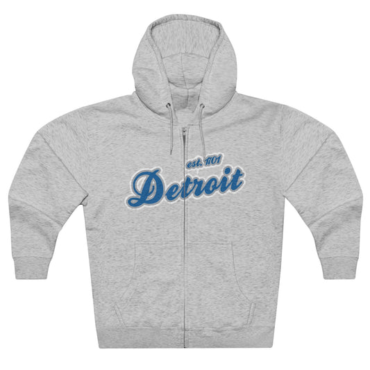 'Detroit EST 1701' Hoodie (Azure Script Font) | Unisex Full Zip