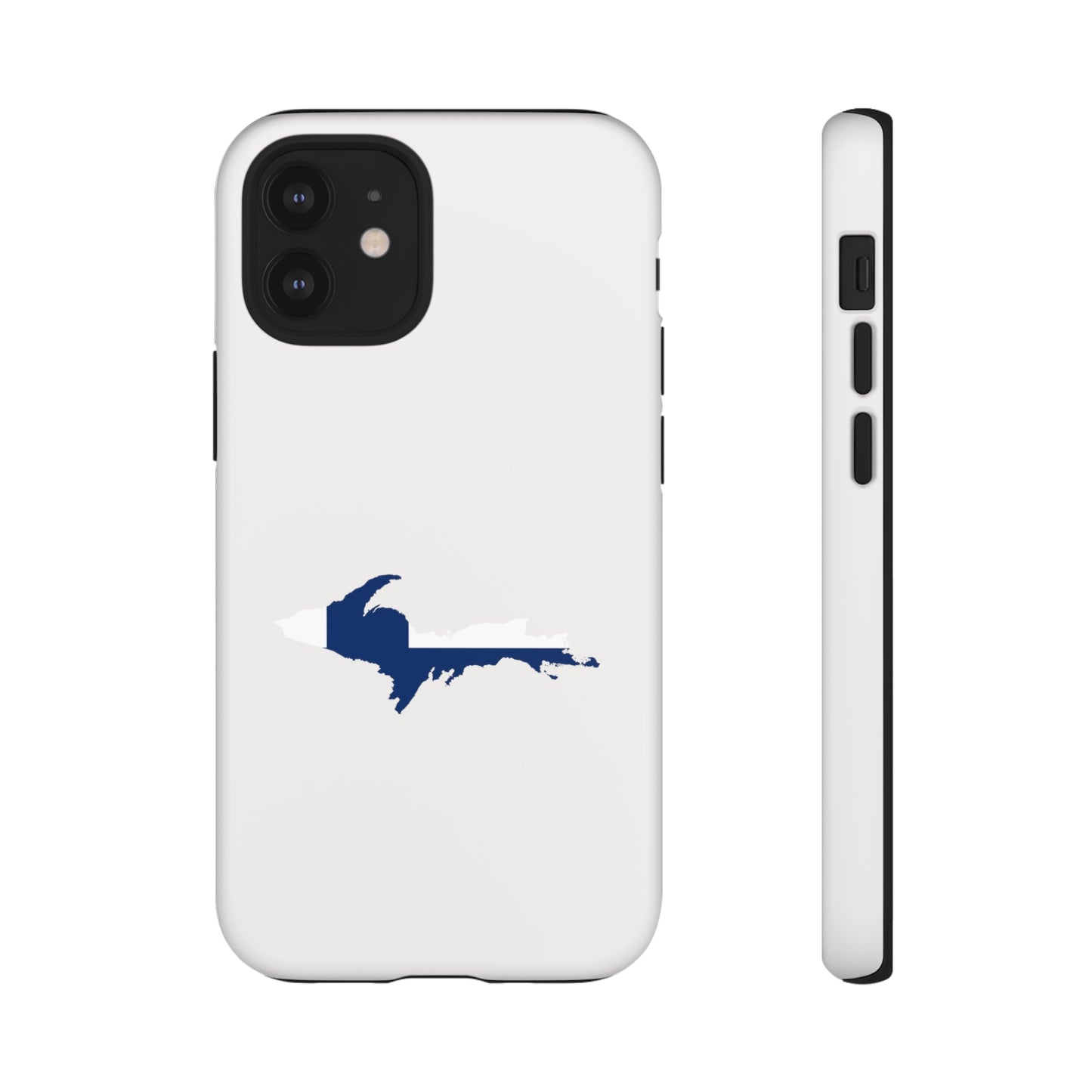 Michigan Upper Peninsula Tough Phone Case (Birch Bark White w/ UP Finland Flag Outline) | Apple iPhone