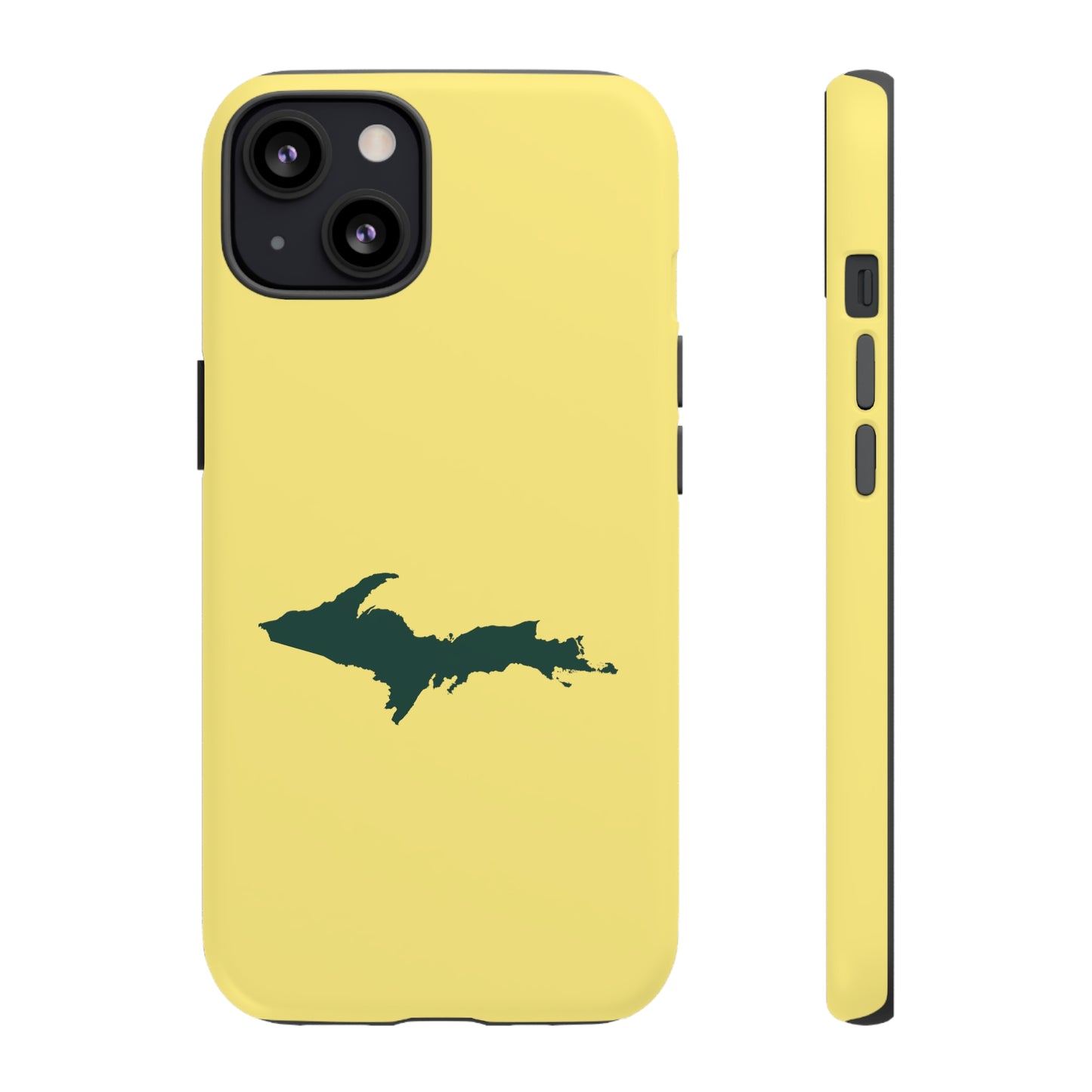 Michigan Upper Peninsula Tough Phone Case (Yellow Cherry Color w/ Green UP Outline) | Apple iPhone