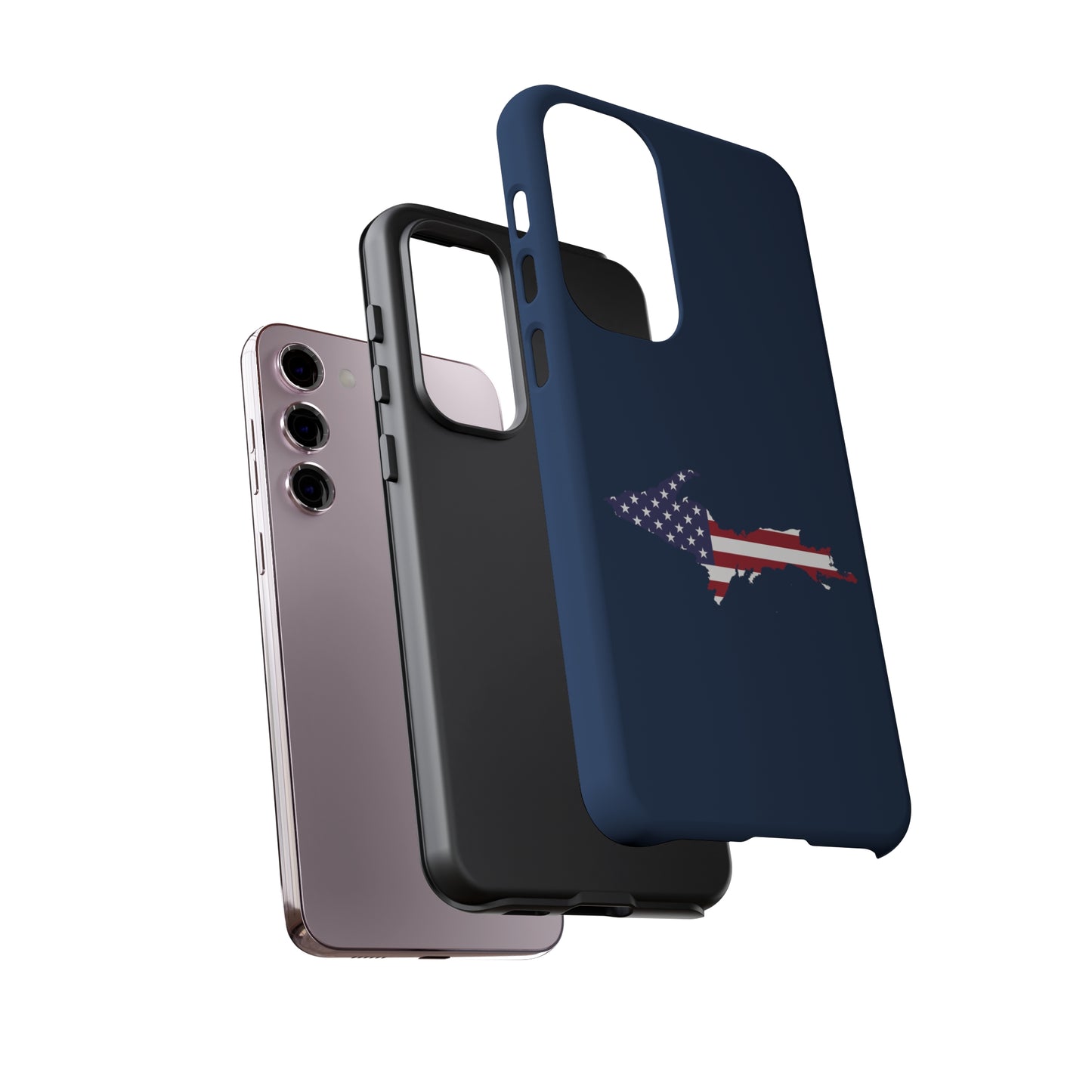 Michigan Upper Peninsula Tough Phone Case (Navy w/ UP USA Flag Outline) | Samsung & Pixel Android