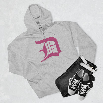 Detroit 'Old English D' Hoodie (Full-Body Apple Blossom Pink) | Unisex Full Zip