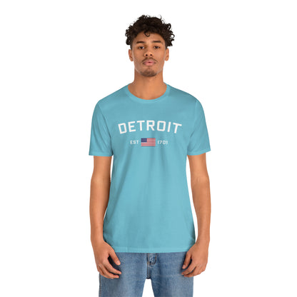 'Detroit EST 1701' T-Shirt (w/ USA Flag Outline) | Unisex Standard Fit