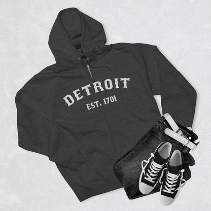 'Detroit EST. 1701' Hoodie (Ballpark Font) | Unisex Full Zip