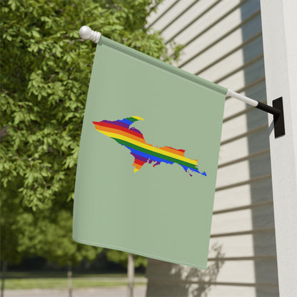 Michigan Upper Peninsula Home & Garden Flag (w/ UP Rainbow Pride Flag) | Tea Green