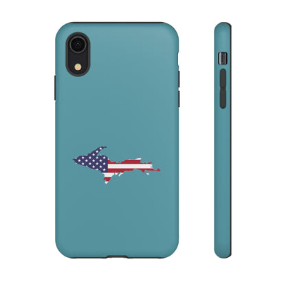 Michigan Upper Peninsula Tough Phone Case (Lake Huron Blue w/ UP USA Flag Outline) | Apple iPhone