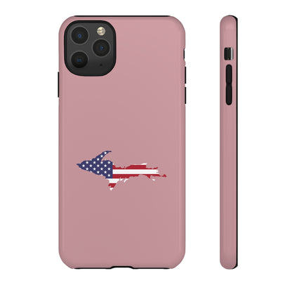 Michigan Upper Peninsula Tough Phone Case (Cherry Blossom Pink w/ UP USA Flag Outline) | Apple iPhone