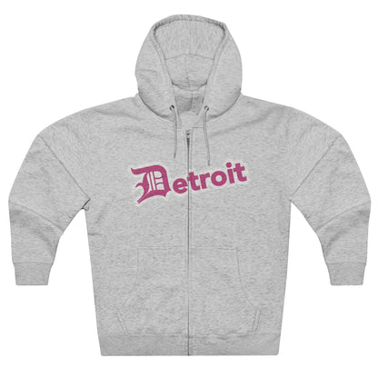 'Detroit' Hoodie (Apple Blossom Pink w/ Old English 'D') | Unisex Full Zip