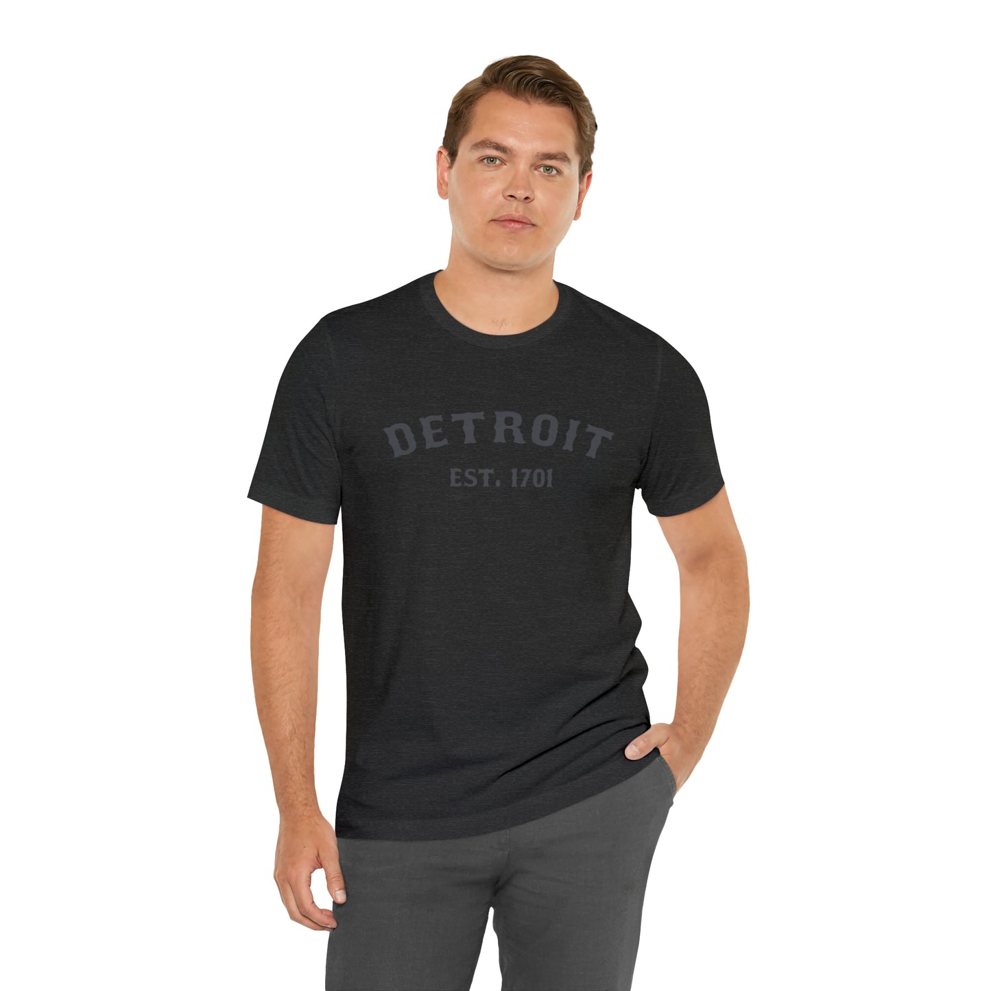 'Detroit EST. 1701' T-Shirt (Iron Ore Grey Ballpark Font) | Unisex Standard