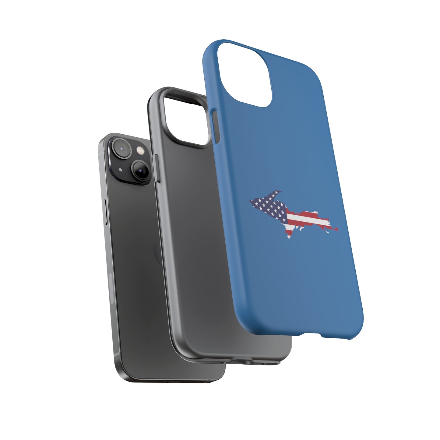 Michigan Upper Peninsula Tough Phone Case (Lake Superior Blue w/ UP USA Flag Outline) | Apple iPhone