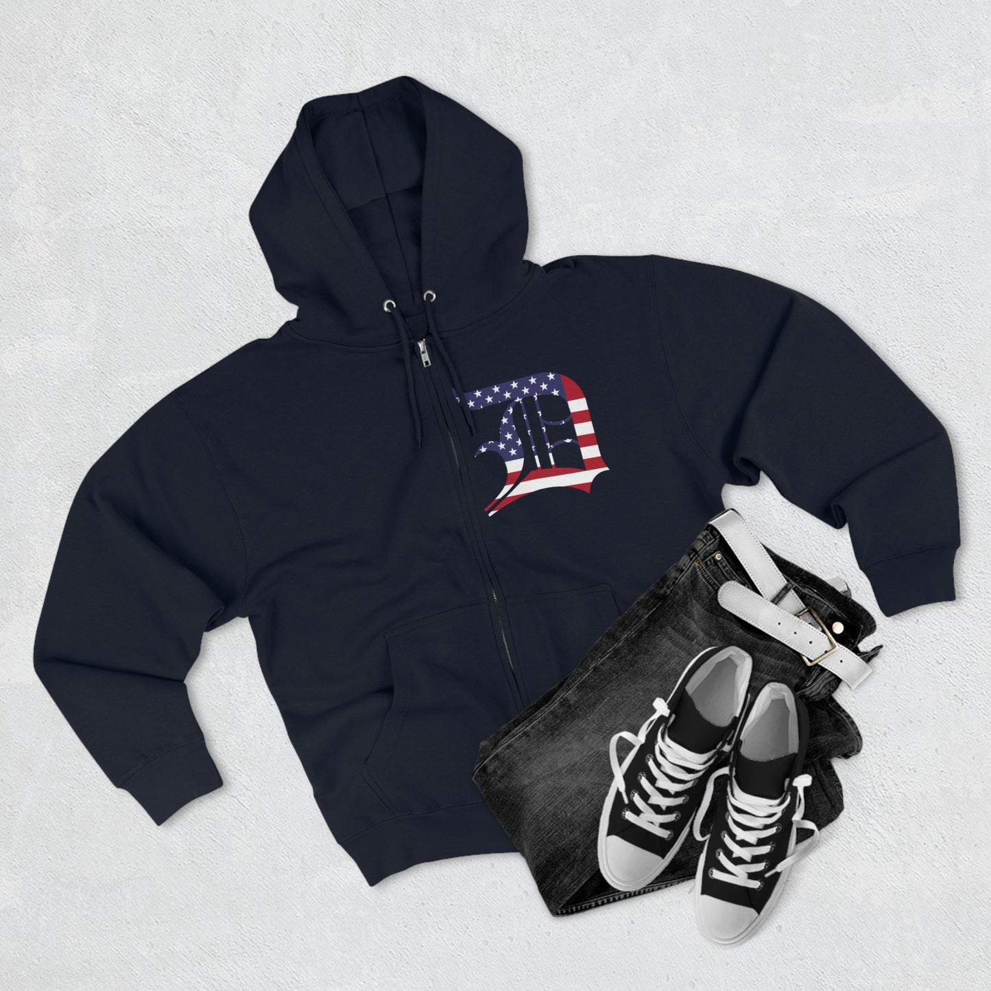 Detroit 'Old English D' Hoodie (Patriotic Edition) | Unisex Full Zip