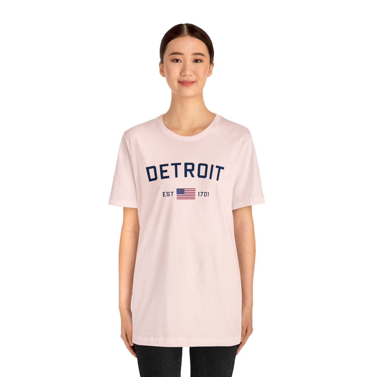 'Detroit EST 1701' T-Shirt (w/ USA Flag Outline) | Unisex Standard Fit