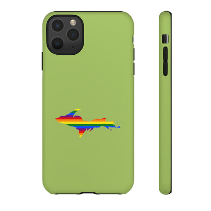 Michigan Upper Peninsula Tough Phone Case (Gooseberry Green w/ UP Pride Flag Outline) | Apple iPhone