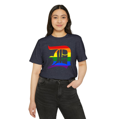 Detroit 'Old English D' T-Shirt (Rainbow Pride Edition) | Unisex Recycled Organic