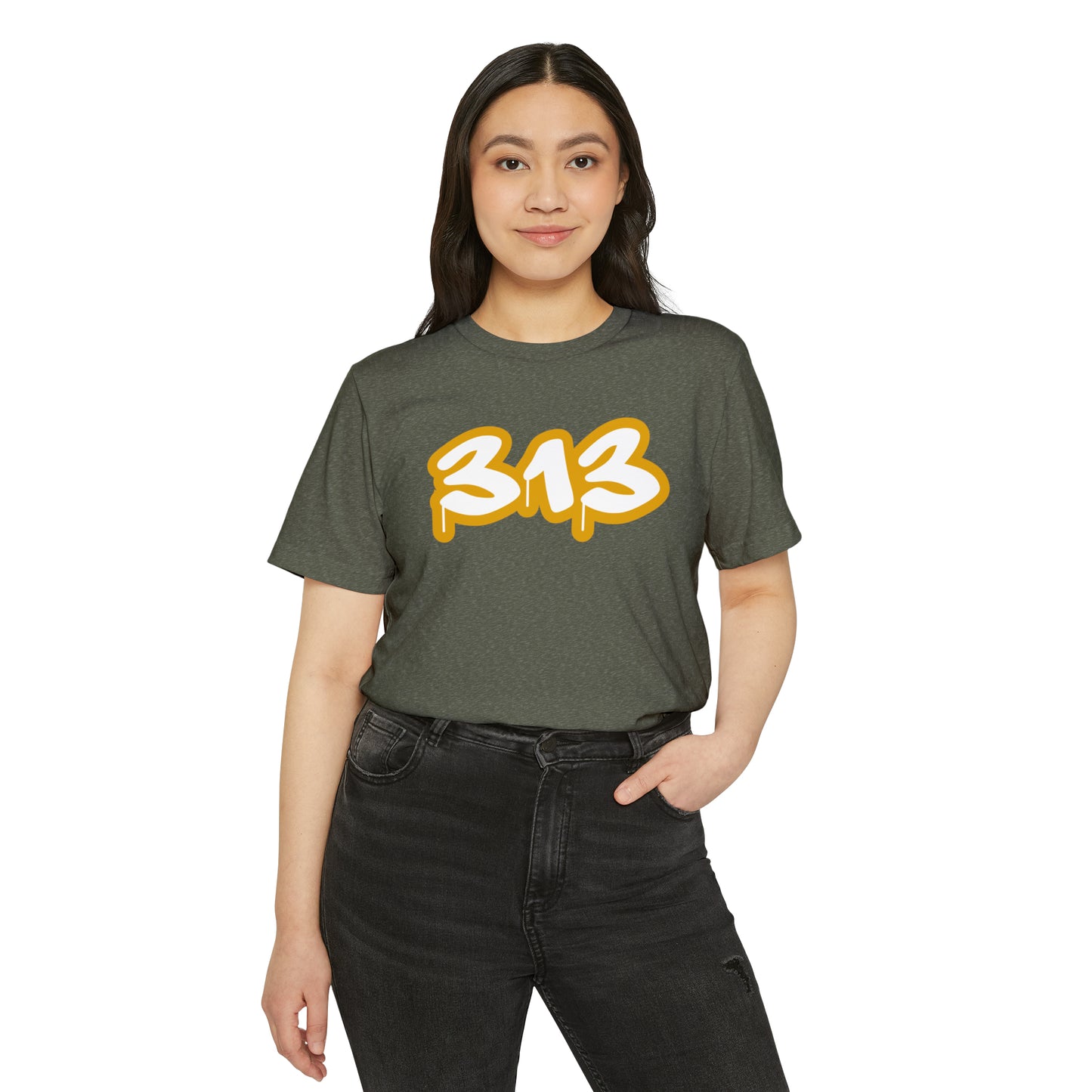 Detroit '313' T-Shirt (Tag Font w/ Gold Stroke) | Unisex Recycled Organic