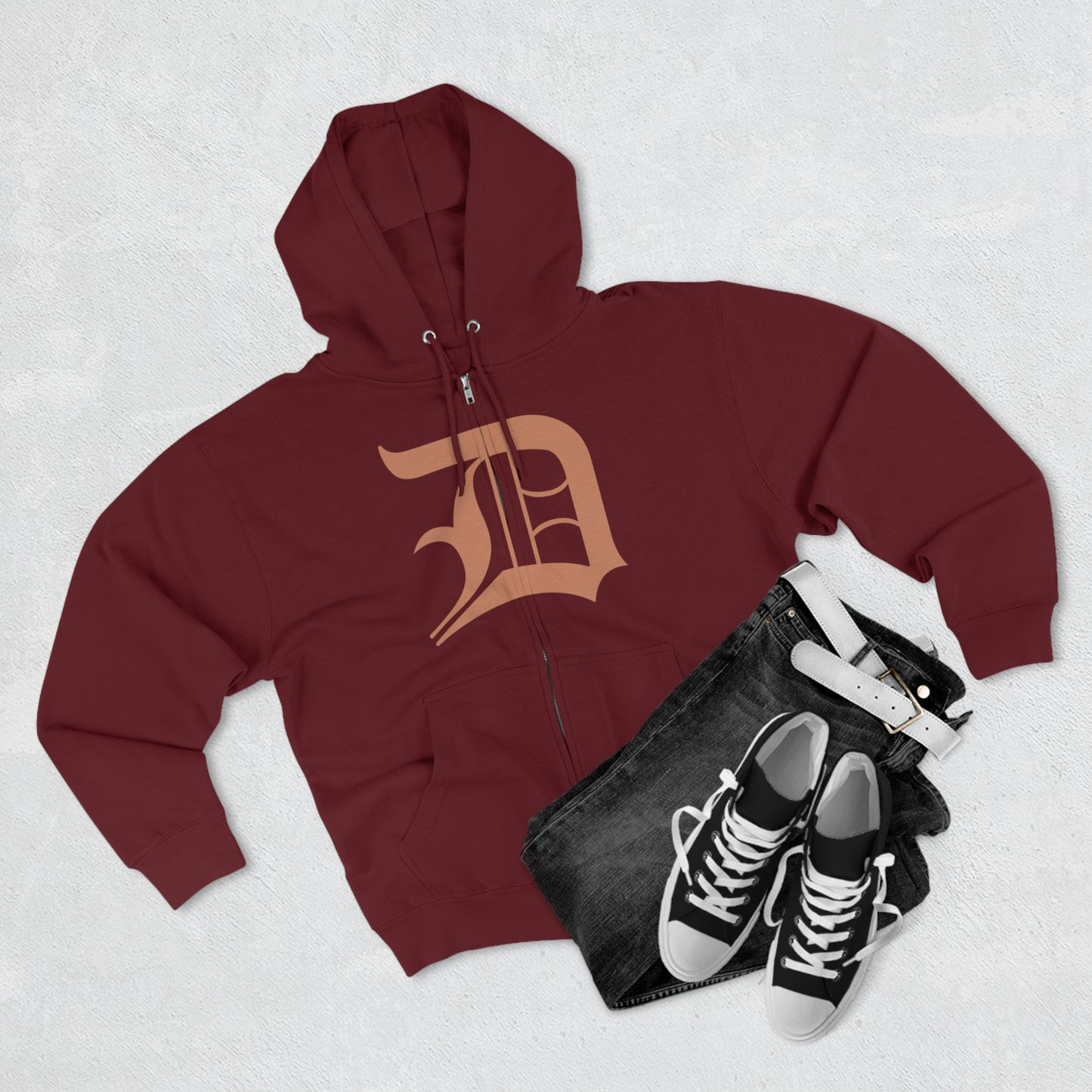 Detroit 'Old English D' Hoodie (Full-Body Copper Color) | Unisex Full Zip