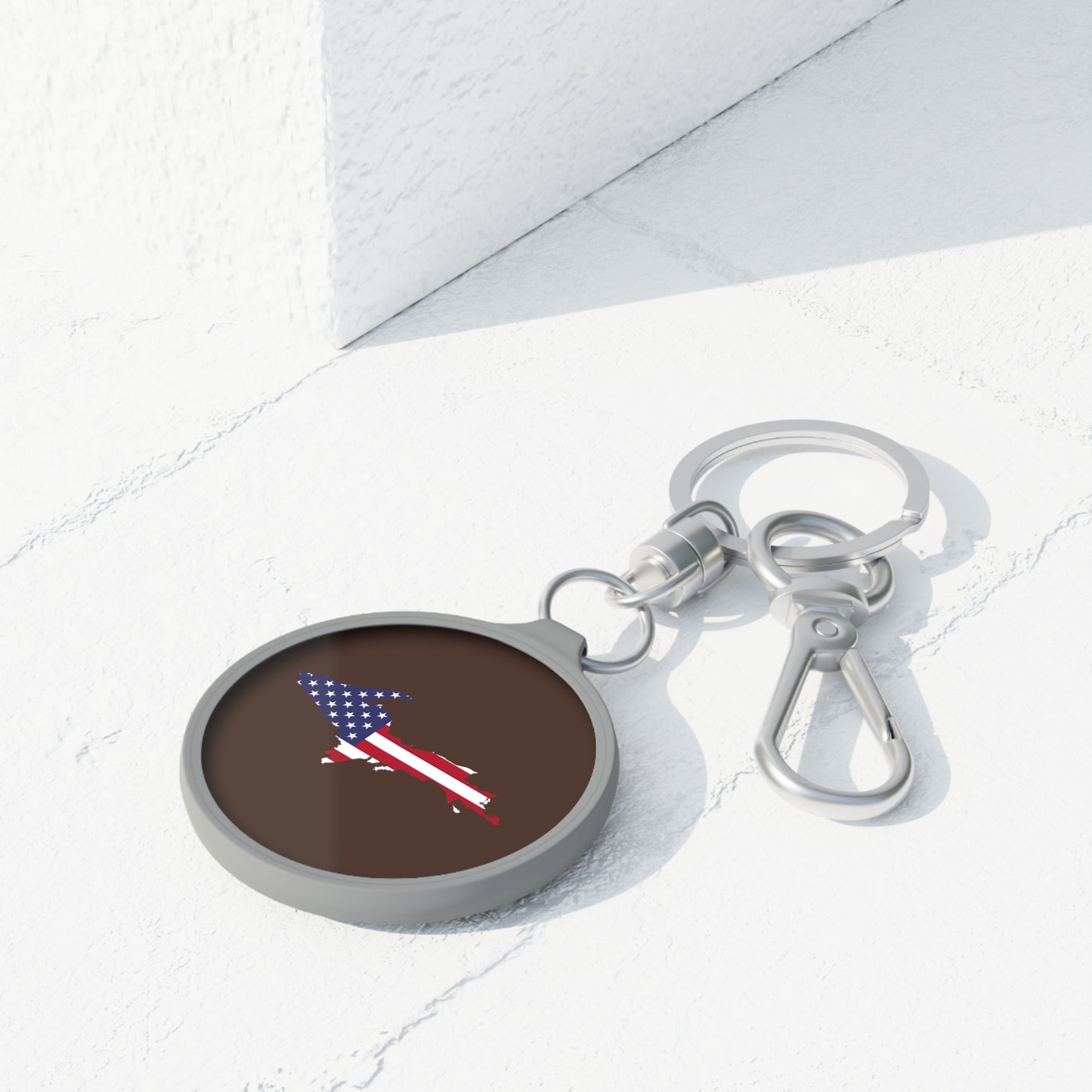 Michigan Upper Peninsula Keyring (w/ UP USA Flag) | HIckory Color