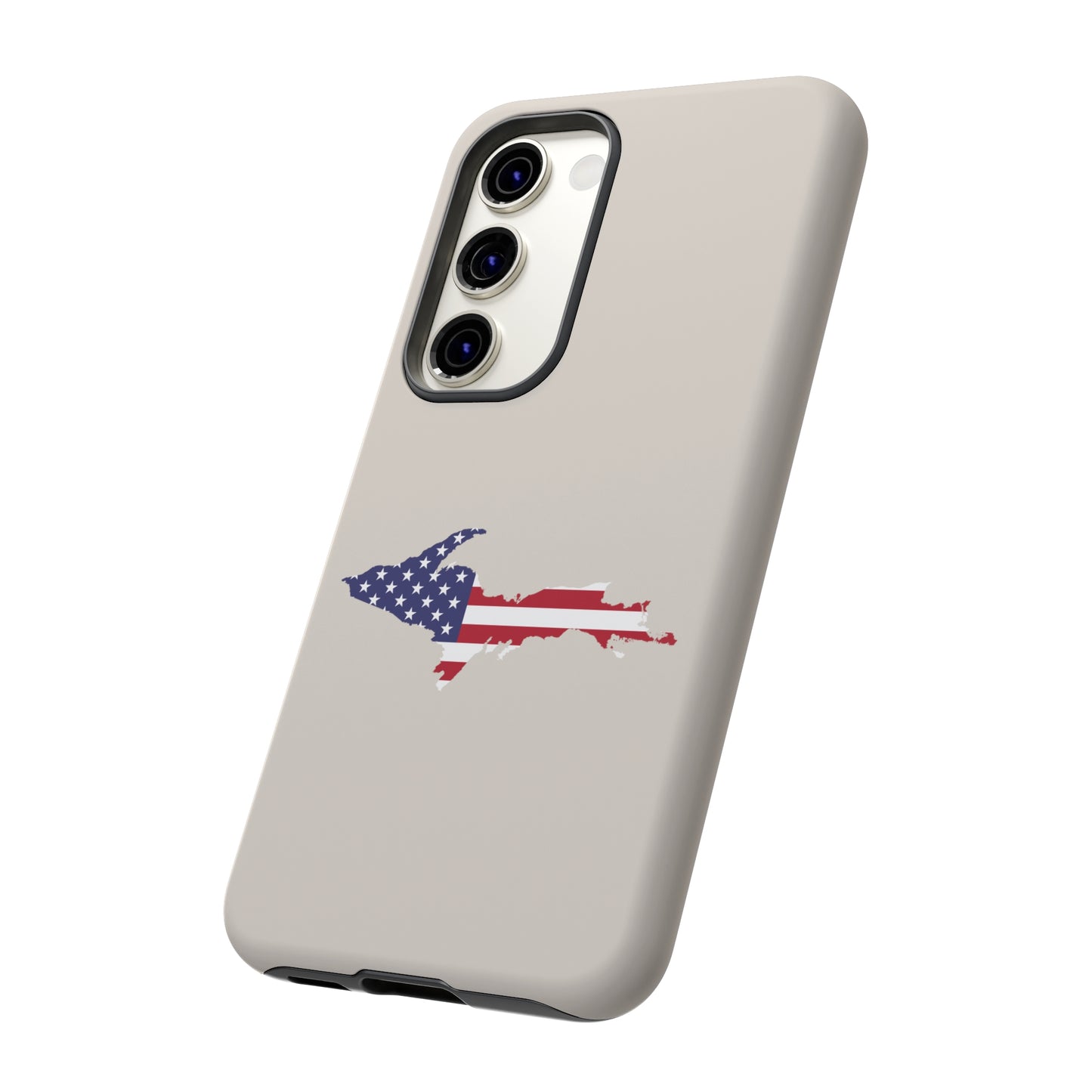 Michigan Upper Peninsula Tough Phone Case (Canvas Color w/ UP USA Flag Outline) | Samsung & Pixel Android