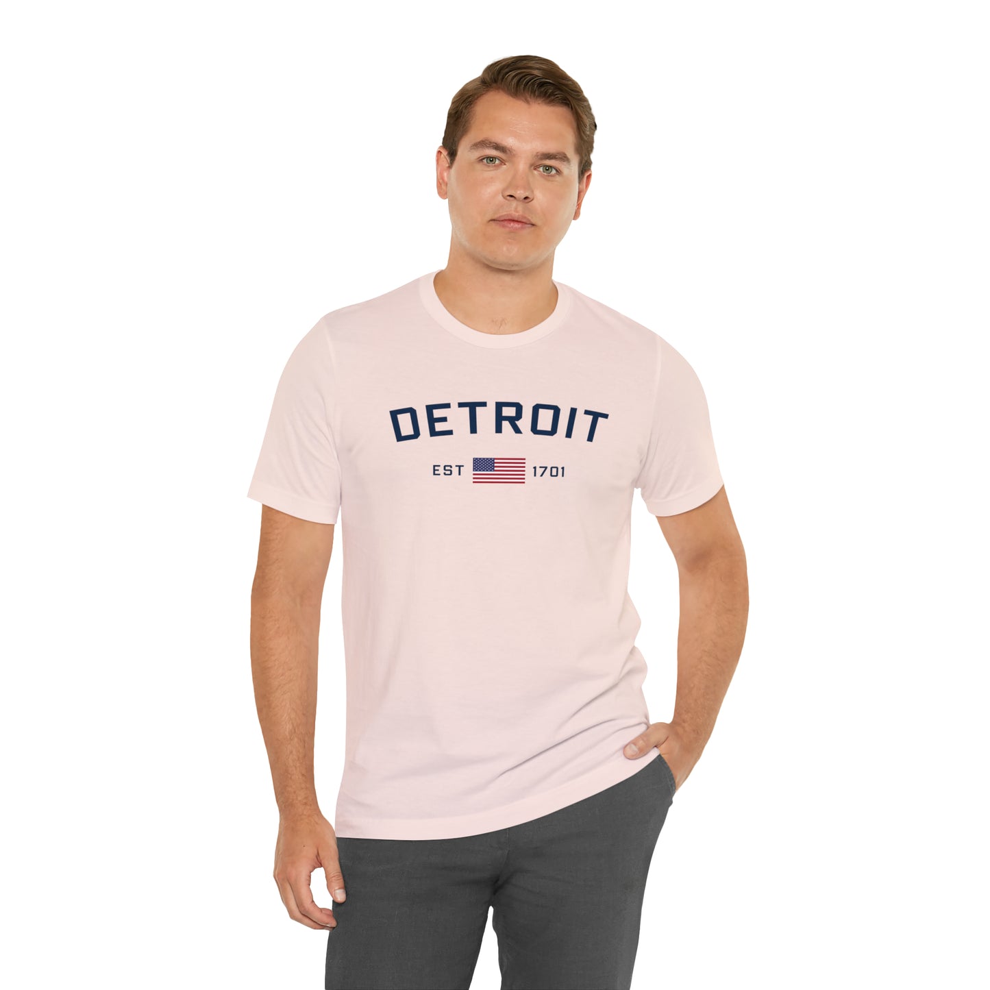 'Detroit EST 1701' T-Shirt (w/ USA Flag Outline) | Unisex Standard Fit