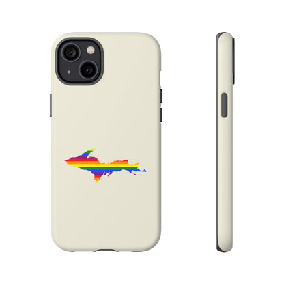 Michigan Upper Peninsula Tough Phone Case (Ivory Color w/ UP Pride Flag Outline) | Apple iPhone