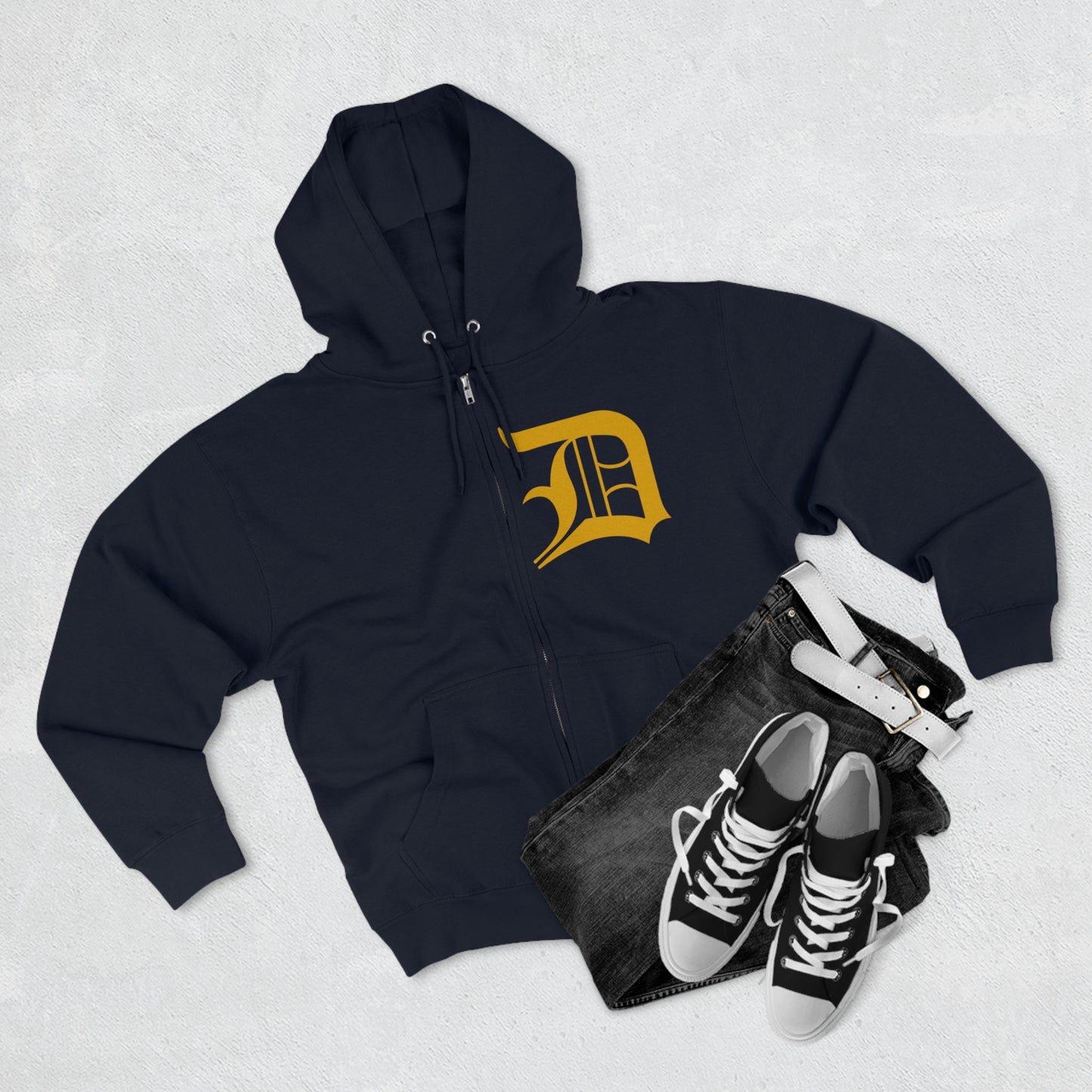 Detroit 'Old English D' Hoodie (Gold) | Unisex Full Zip