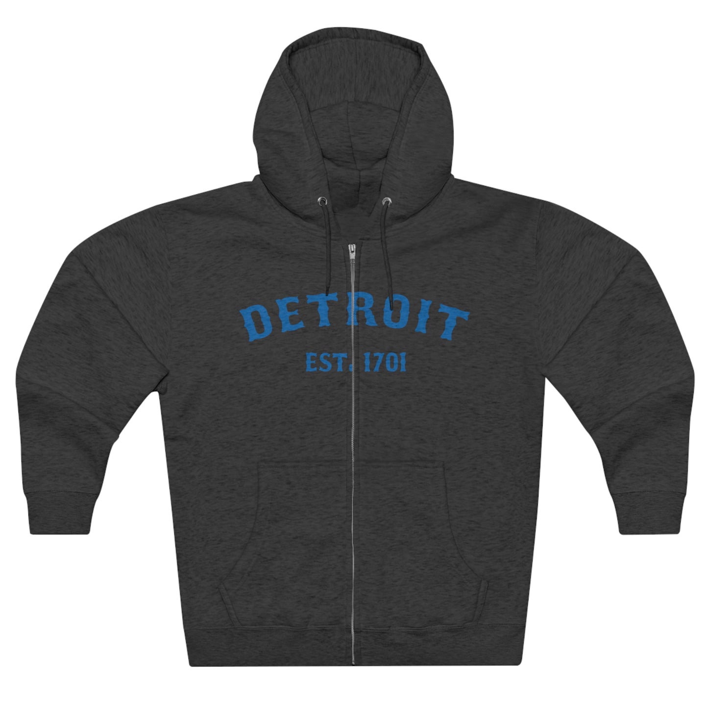 'Detroit EST. 1701' Hoodie (Azure Ballpark Font) | Unisex Full Zip