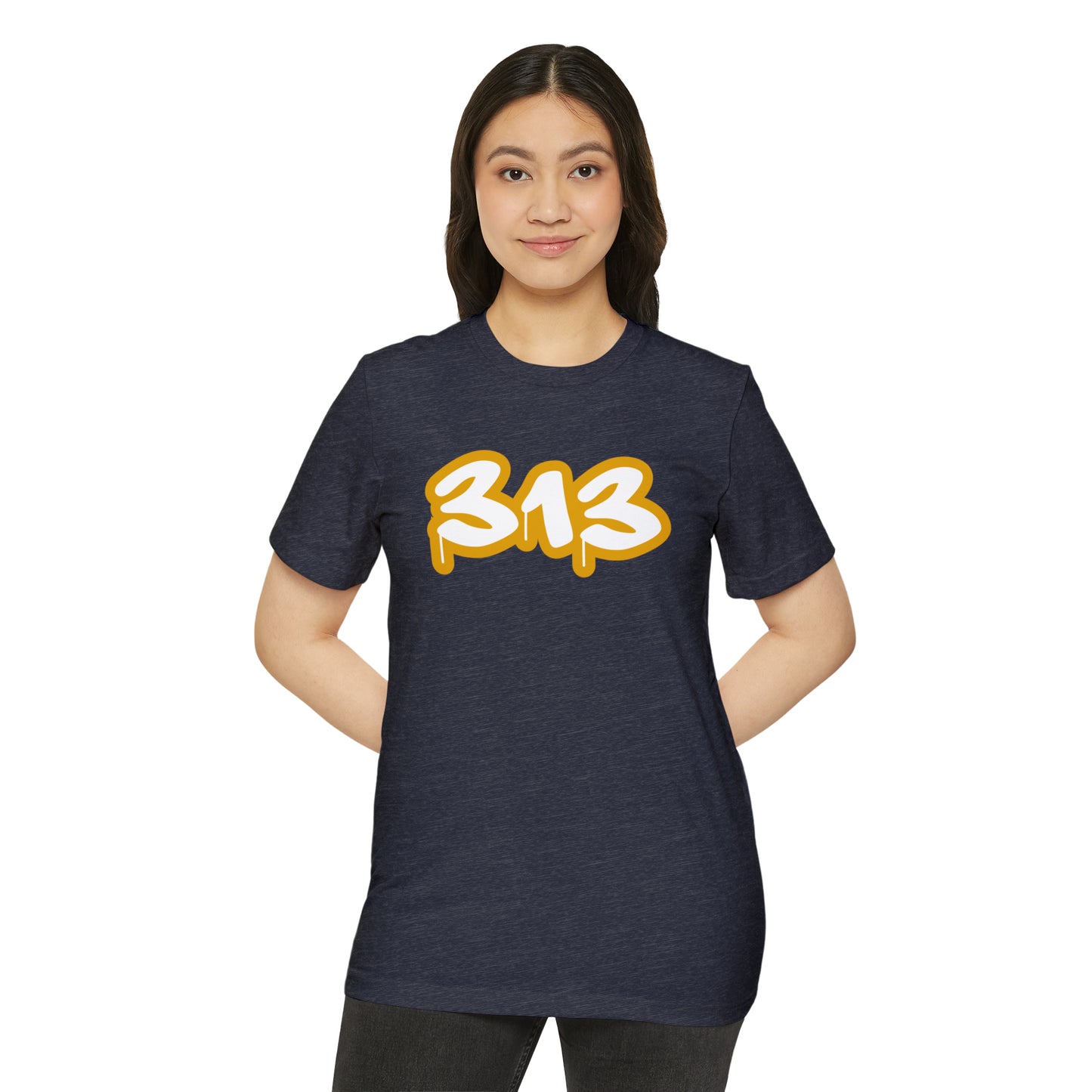 Detroit '313' T-Shirt (Tag Font w/ Gold Stroke) | Unisex Recycled Organic