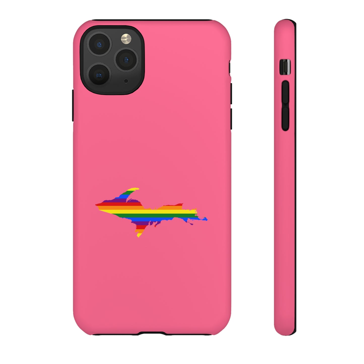 Michigan Upper Peninsula Tough Phone Case (Rhodochrosite Pink w/ UP Pride Flag Outline) | Apple iPhone