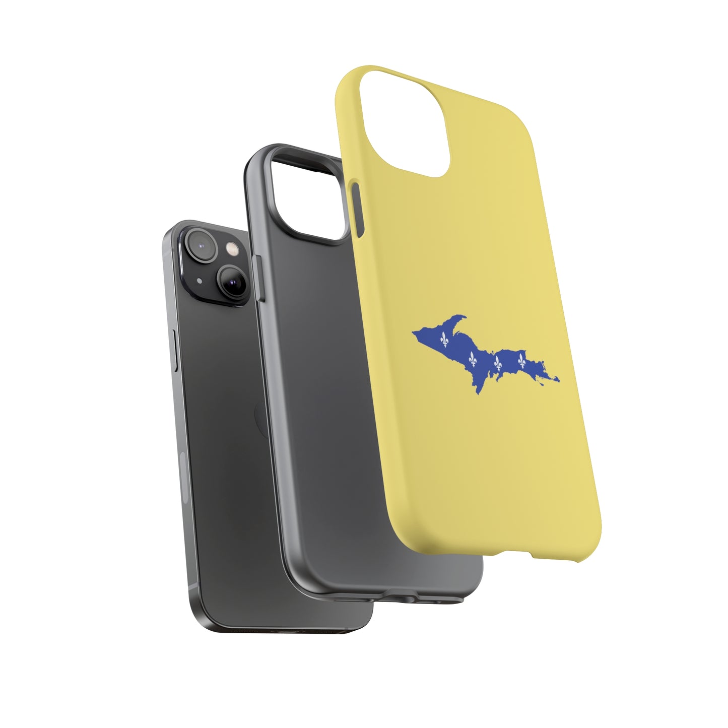 Michigan Upper Peninsula Tough Phone Case (Yellow Cherry Color w/ UP Quebec Flag Outline) | Apple iPhone