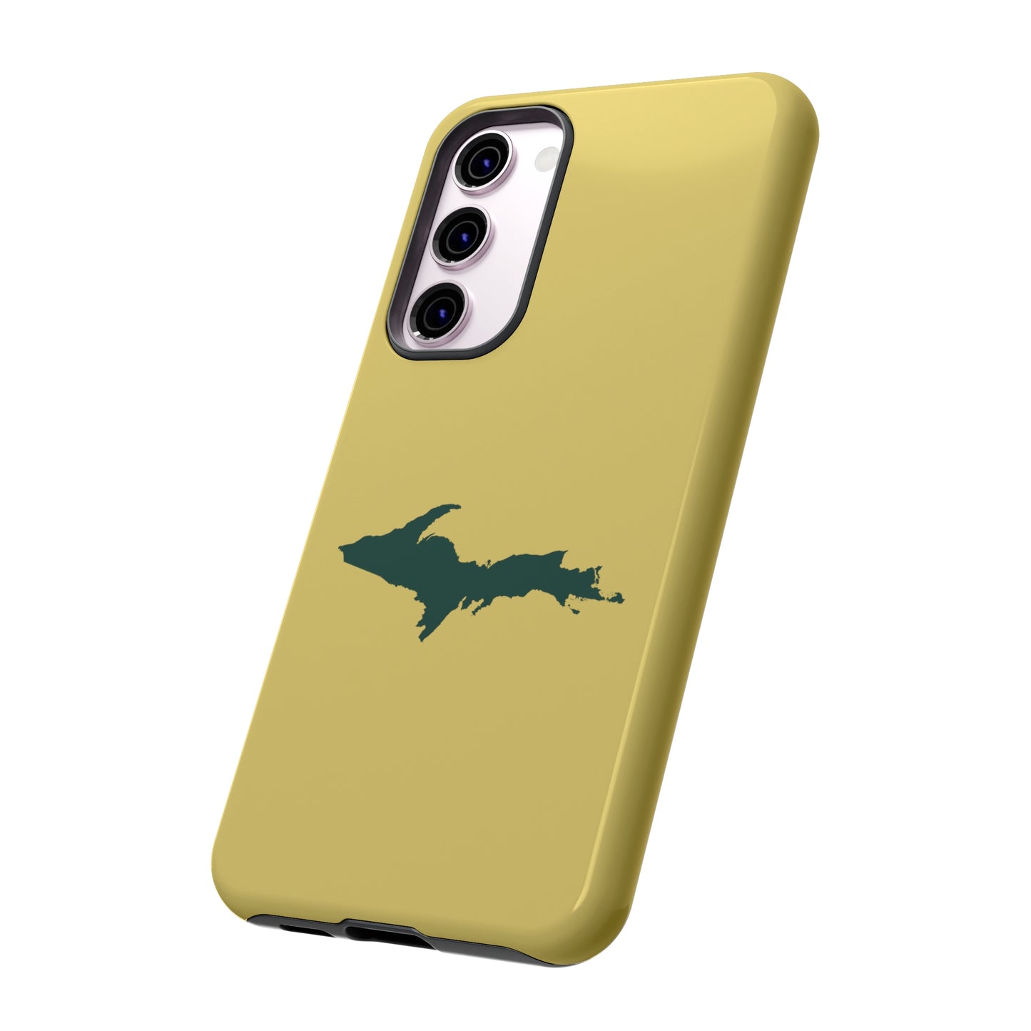 Michigan Upper Peninsula Tough Phone Case (Plum Yellow w/ Green UP Outline) | Samsung & Pixel Android