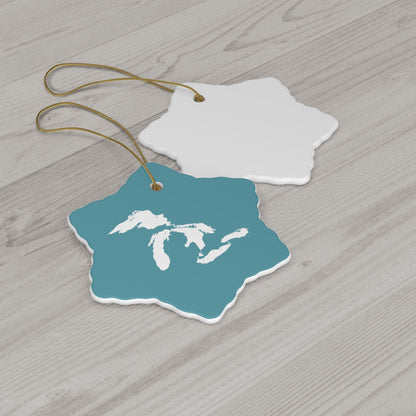 Great Lakes Christmas Ornament (Lake Huron Blue) | Ceramic - 4 Shapes