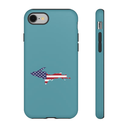 Michigan Upper Peninsula Tough Phone Case (Lake Huron Blue w/ UP USA Flag Outline) | Apple iPhone